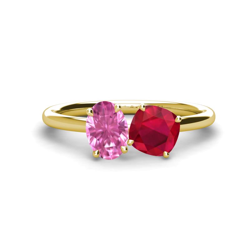 Tanya Oval Shape Pink Sapphire & Cushion Shape Ruby 2 Stone Duo Ring 