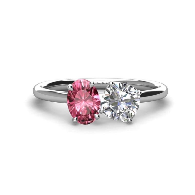 Tanya Oval Shape Pink Tourmaline & Cushion Shape GIA Certified Diamond 2 Stone Duo Ring 