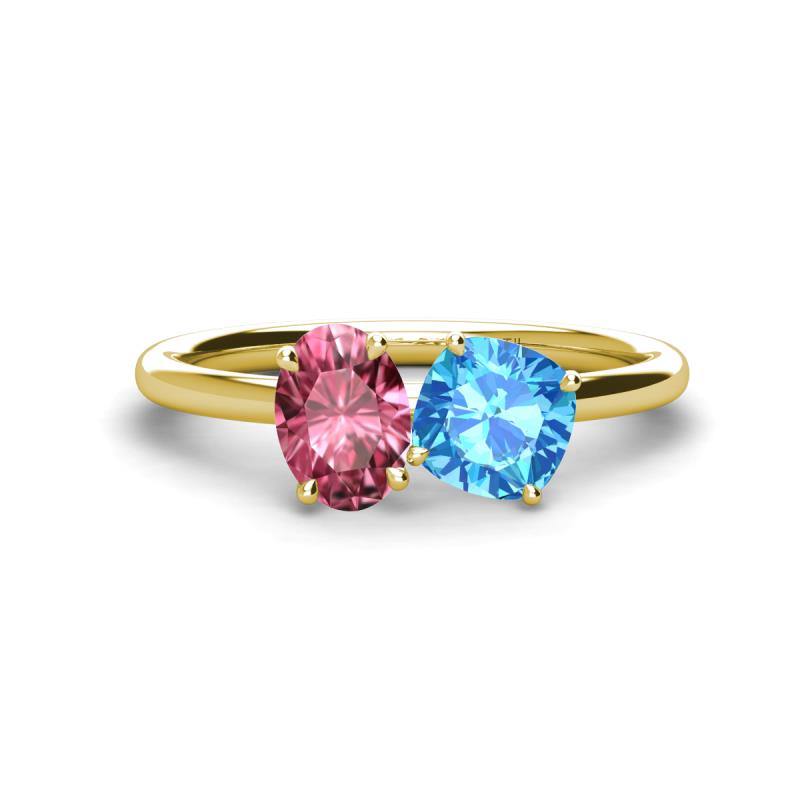 Tanya Oval Shape Pink Tourmaline & Cushion Shape Blue Topaz 2 Stone Duo Ring 