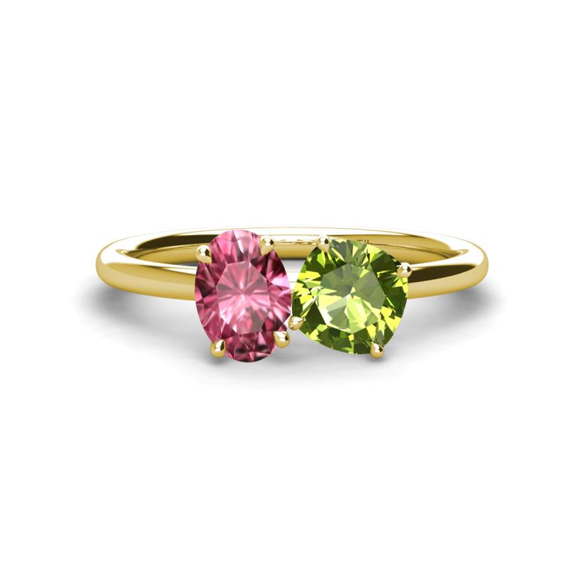 Tanya Oval Shape Pink Tourmaline & Cushion Shape Peridot 2 Stone Duo Ring 