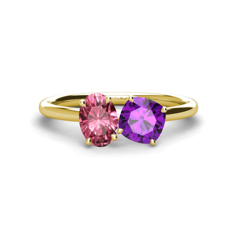 Tanya Oval Shape Pink Tourmaline & Cushion Shape Amethyst 2 Stone Duo Ring 