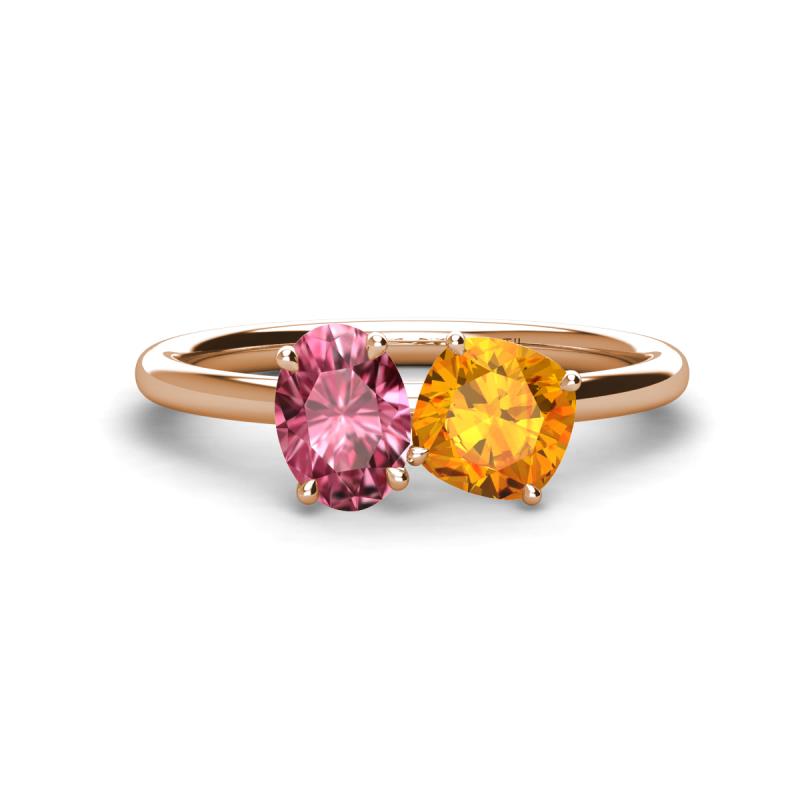 Tanya Oval Shape Pink Tourmaline & Cushion Shape Citrine 2 Stone Duo Ring 