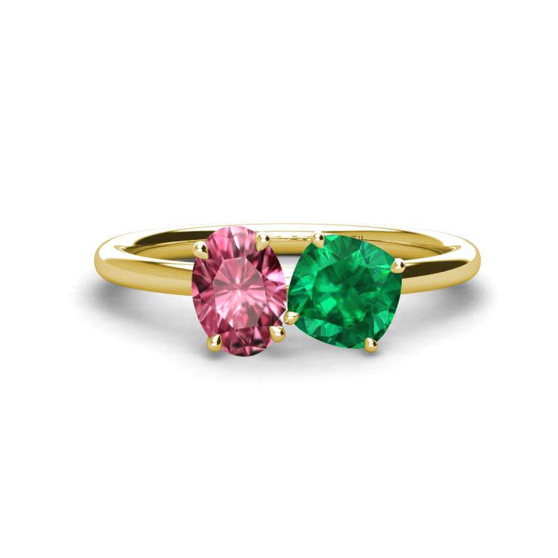 Tanya Oval Shape Pink Tourmaline & Cushion Shape Emerald 2 Stone Duo Ring 