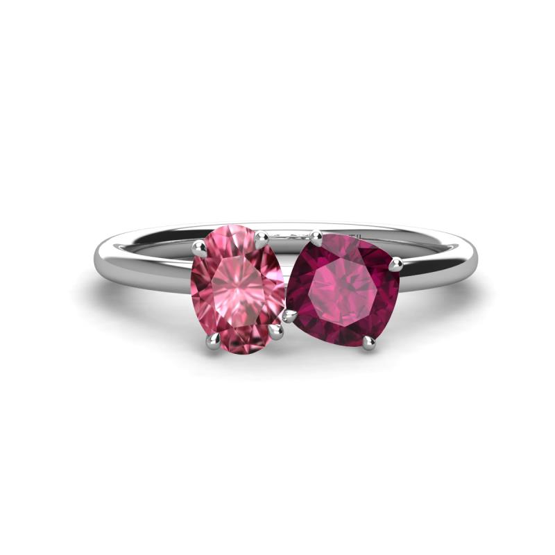 Tanya Oval Shape Pink Tourmaline & Cushion Shape Rhodolite Garnet 2 Stone Duo Ring 
