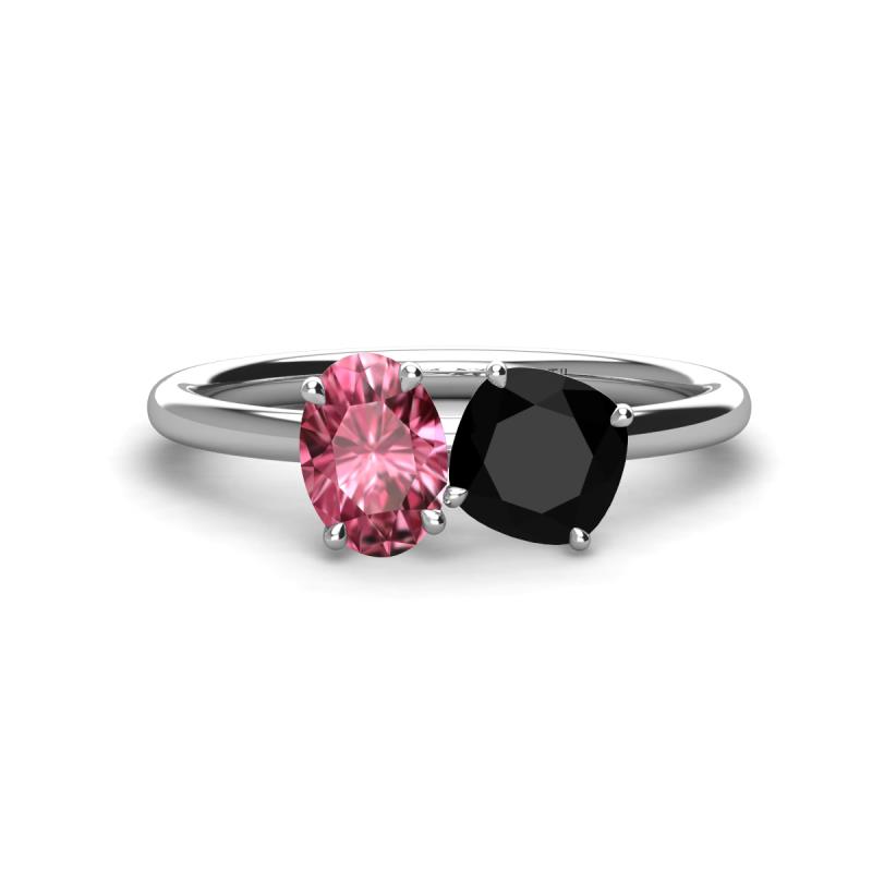 Tanya Oval Shape Pink Tourmaline & Cushion Shape Black Onyx 2 Stone Duo Ring 