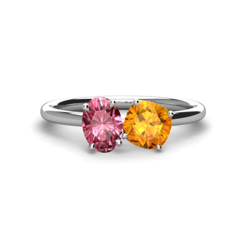 Tanya Oval Shape Pink Tourmaline & Cushion Shape Citrine 2 Stone Duo Ring 