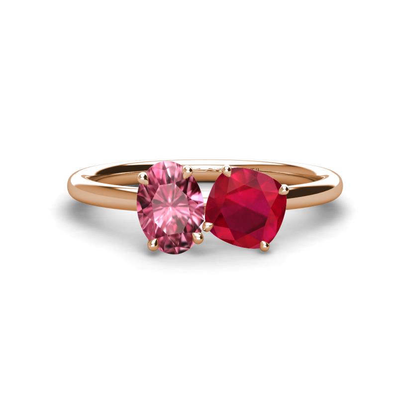Tanya Oval Shape Pink Tourmaline & Cushion Shape Ruby 2 Stone Duo Ring 