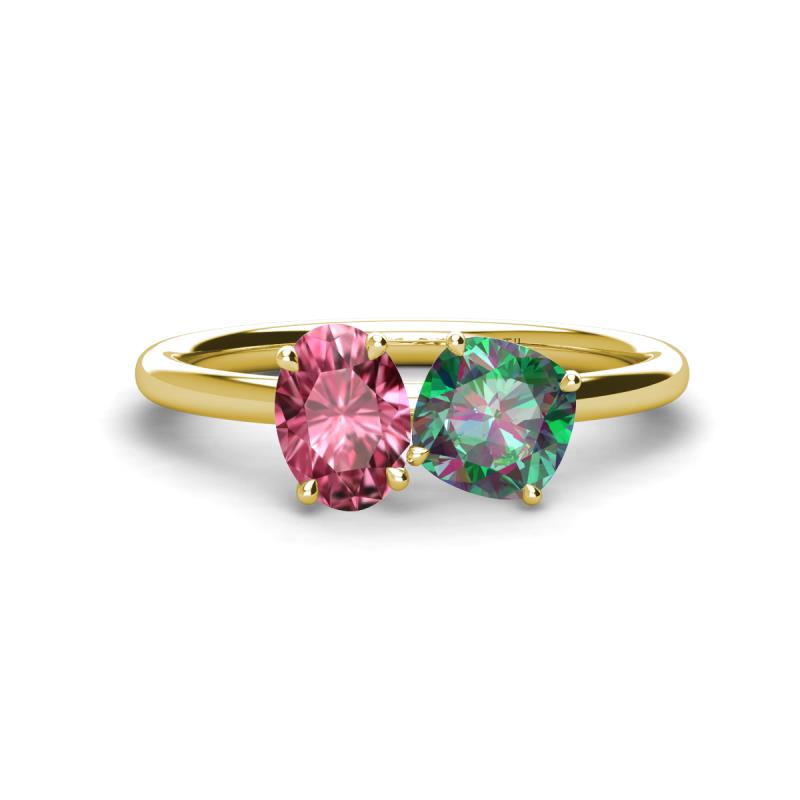 Tanya Oval Shape Pink Tourmaline & Cushion Shape Lab Created Alexandrite 2 Stone Duo Ring 