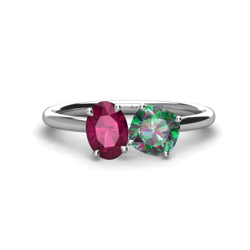 Tanya Oval Shape Rhodolite Garnet & Cushion Shape Lab Created Alexandrite 2 Stone Duo Ring 