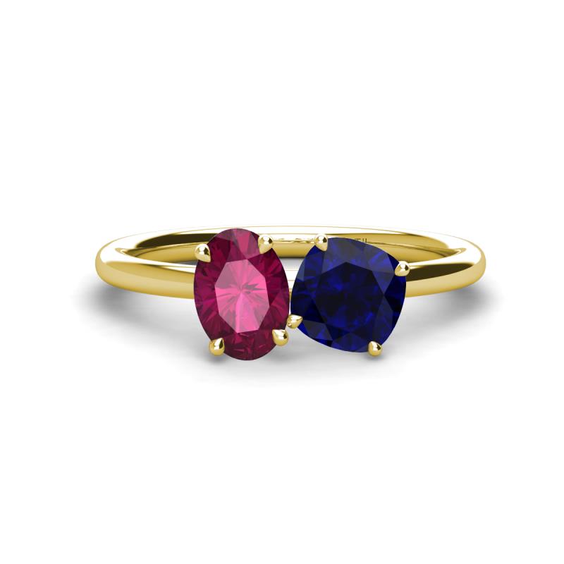 Tanya Oval Shape Rhodolite Garnet & Cushion Shape Blue Sapphire 2 Stone Duo Ring 