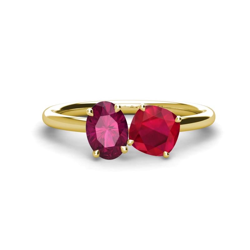 Tanya Oval Shape Rhodolite Garnet & Cushion Shape Ruby 2 Stone Duo Ring 