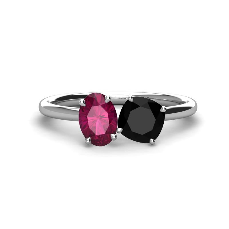 Tanya Oval Shape Rhodolite Garnet & Cushion Shape Black Onyx 2 Stone Duo Ring 