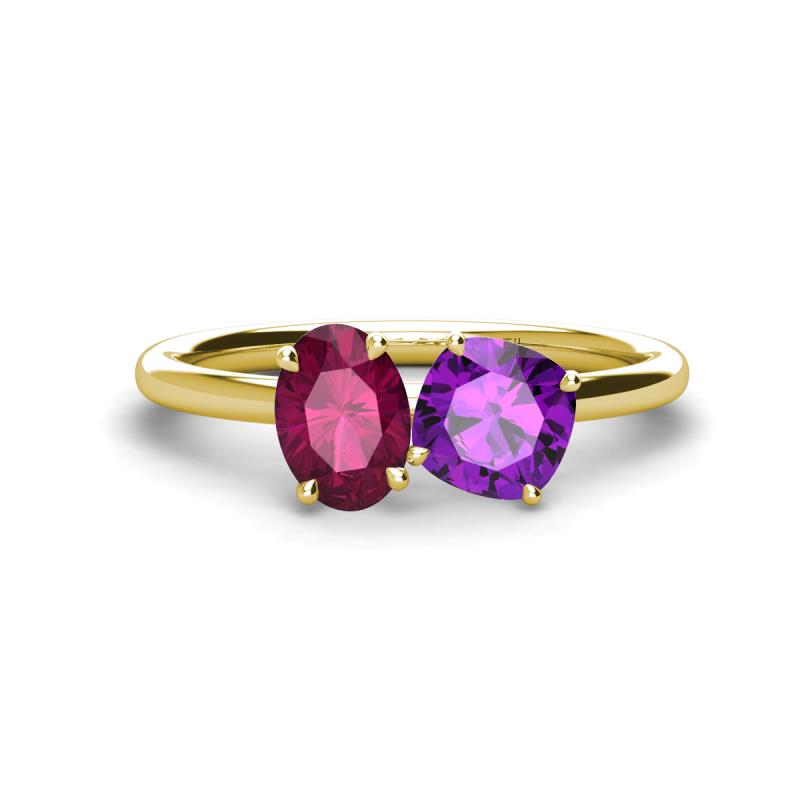 Tanya Oval Shape Rhodolite Garnet & Cushion Shape Amethyst 2 Stone Duo Ring 