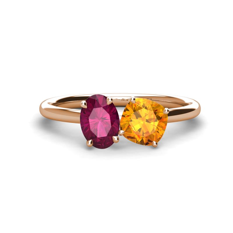 Tanya Oval Shape Rhodolite Garnet & Cushion Shape Citrine 2 Stone Duo Ring 