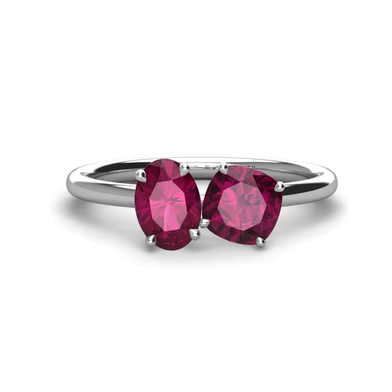 Tanya Oval & Cushion Shape Rhodolite Garnet 2 Stone Duo Ring 