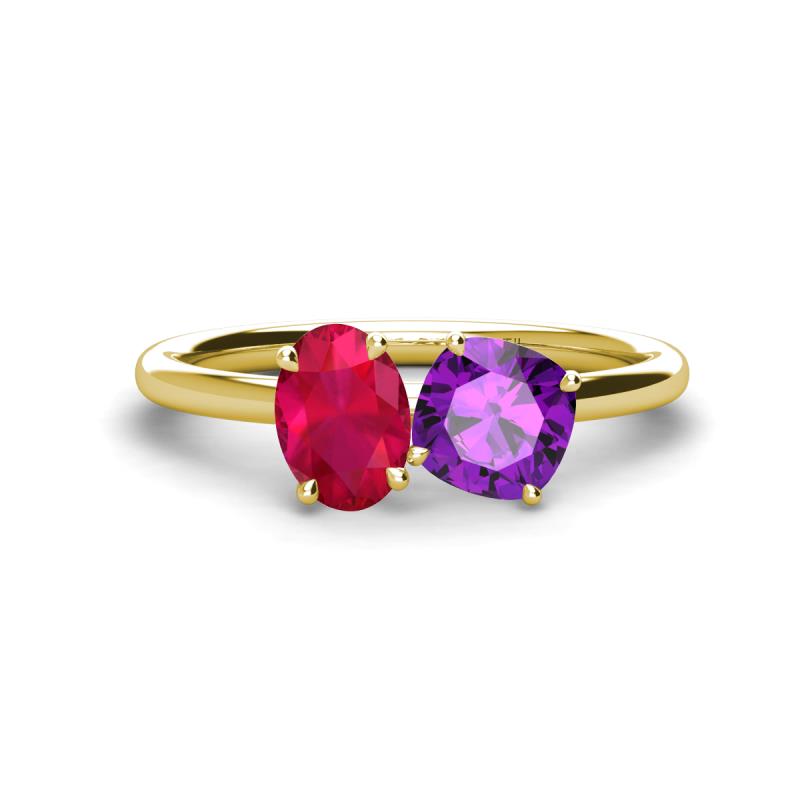 Tanya Oval Shape Ruby & Cushion Shape Amethyst 2 Stone Duo Ring 