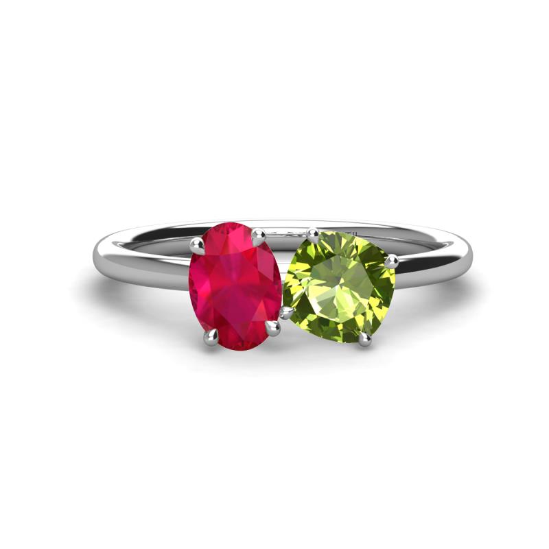 Tanya Oval Shape Ruby & Cushion Shape Peridot 2 Stone Duo Ring 