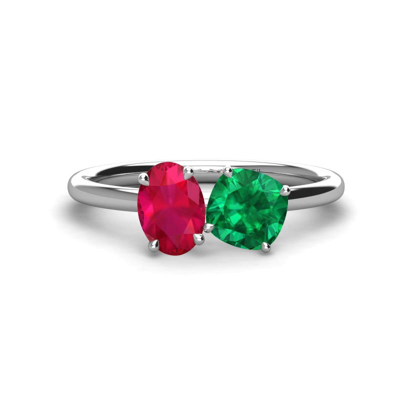 Tanya Oval Shape Ruby & Cushion Shape Emerald 2 Stone Duo Ring 