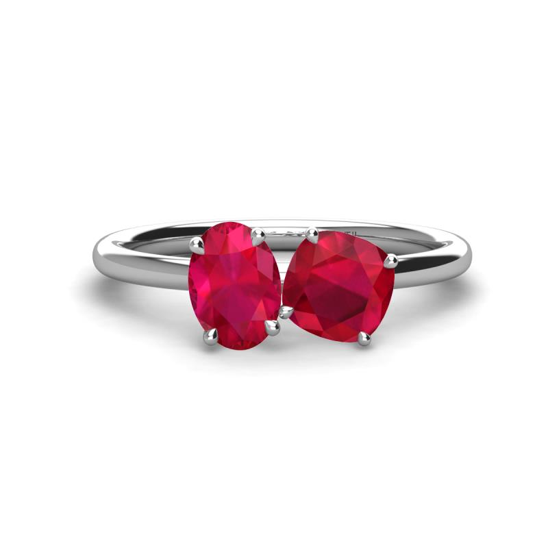 Tanya Oval & Cushion Shape Ruby 2 Stone Duo Ring 