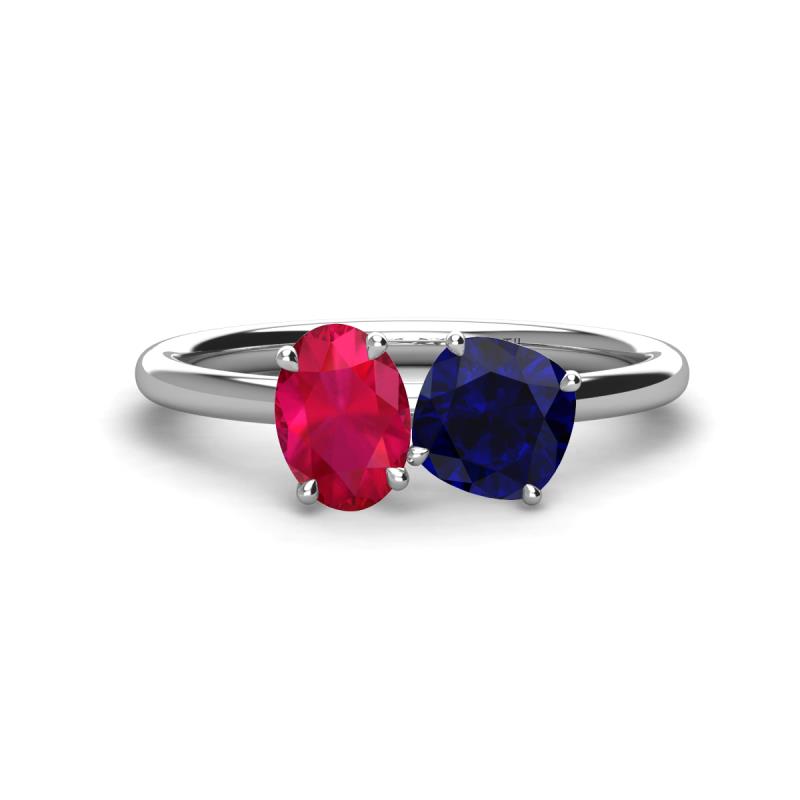 Tanya Oval Shape Ruby & Cushion Shape Blue Sapphire 2 Stone Duo Ring 