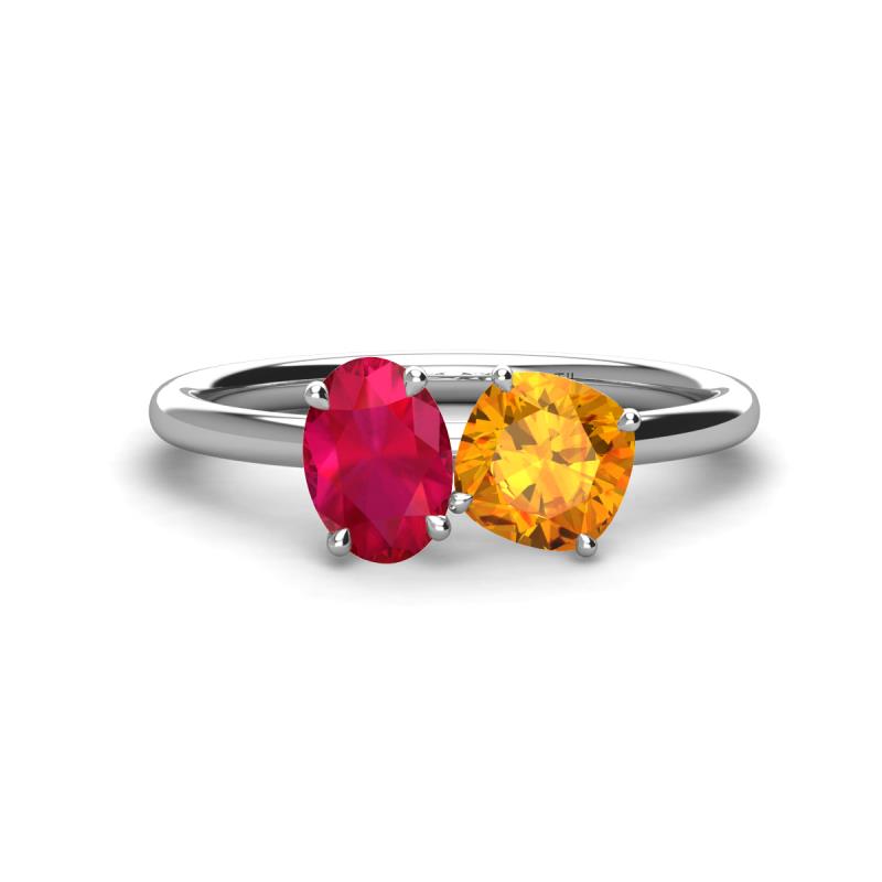 Tanya Oval Shape Ruby & Cushion Shape Citrine 2 Stone Duo Ring 