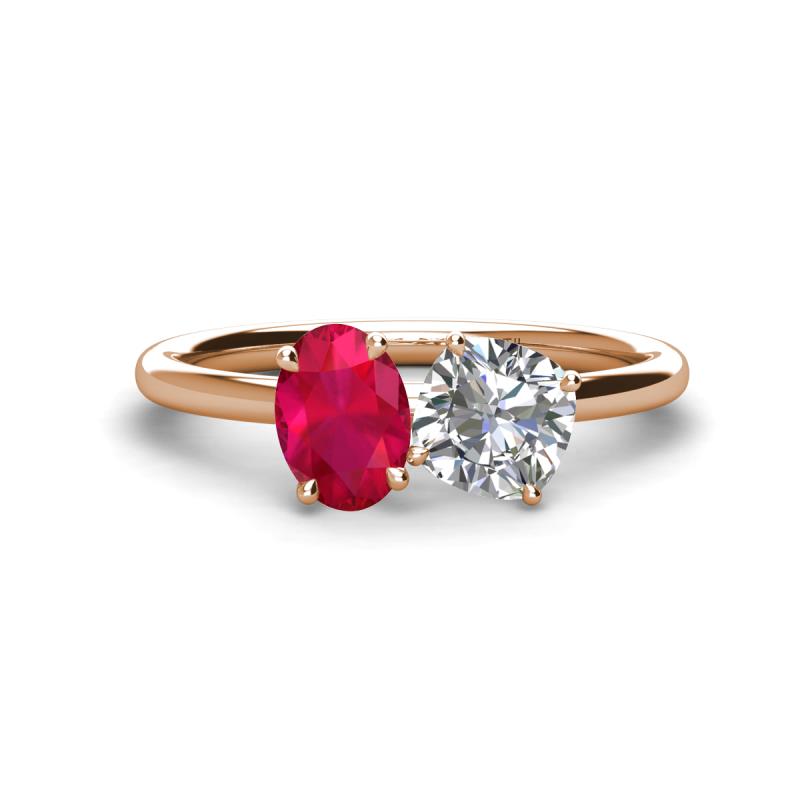 Tanya Oval Shape Ruby & Cushion Shape Forever One Moissanite 2 Stone Duo Ring 