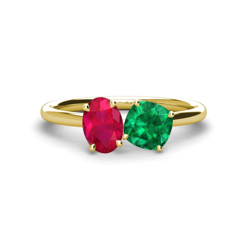 Tanya Oval Shape Ruby & Cushion Shape Emerald 2 Stone Duo Ring 