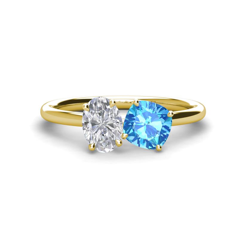Tanya Oval Shape White Sapphire & Cushion Shape Blue Topaz 2 Stone Duo Ring 
