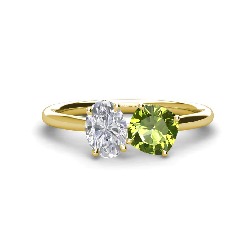 Tanya Oval Shape White Sapphire & Cushion Shape Peridot 2 Stone Duo Ring 