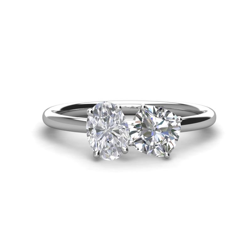 Tanya Oval Shape White Sapphire & Cushion Shape IGI Certified Lab Grown Diamond 2 Stone Duo Ring 