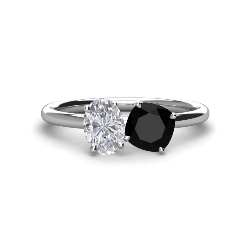 Tanya Oval Shape White Sapphire & Cushion Shape Black Onyx 2 Stone Duo Ring 