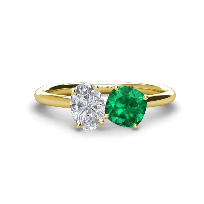 Tanya Oval Shape White Sapphire & Cushion Shape Emerald 2 Stone Duo Ring 