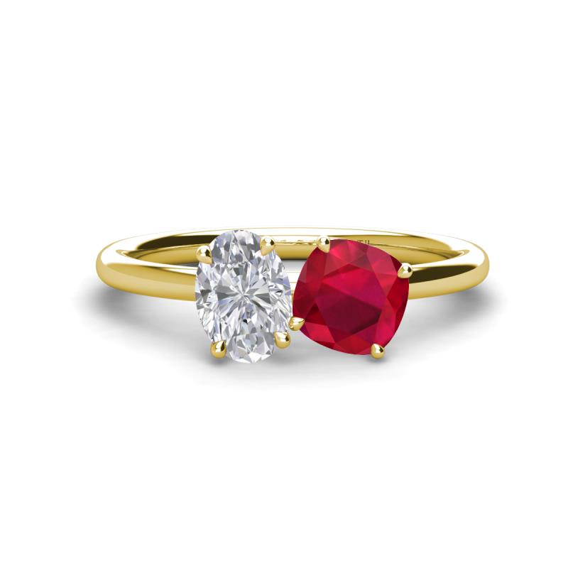 Tanya Oval Shape White Sapphire & Cushion Shape Ruby 2 Stone Duo Ring 