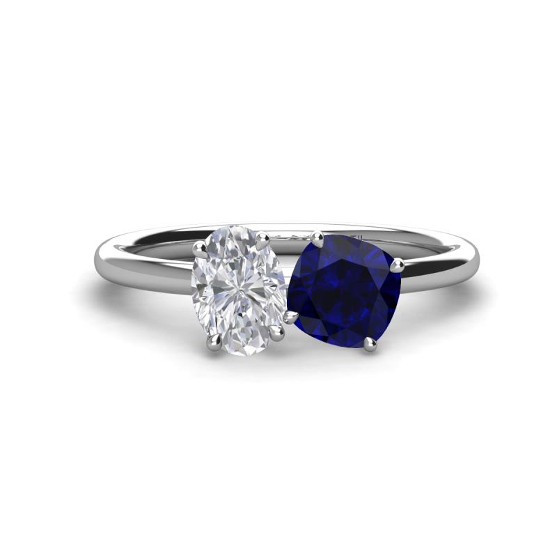 Tanya Oval Shape White Sapphire & Cushion Shape Blue Sapphire 2 Stone Duo Ring 