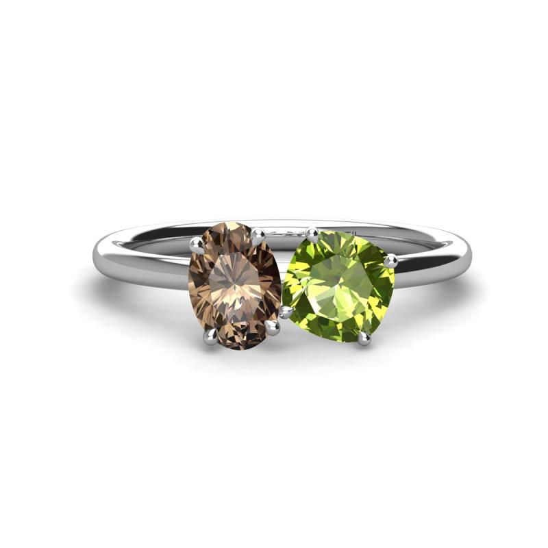 Tanya Oval Shape Smoky Quartz & Cushion Shape Peridot 2 Stone Duo Ring 