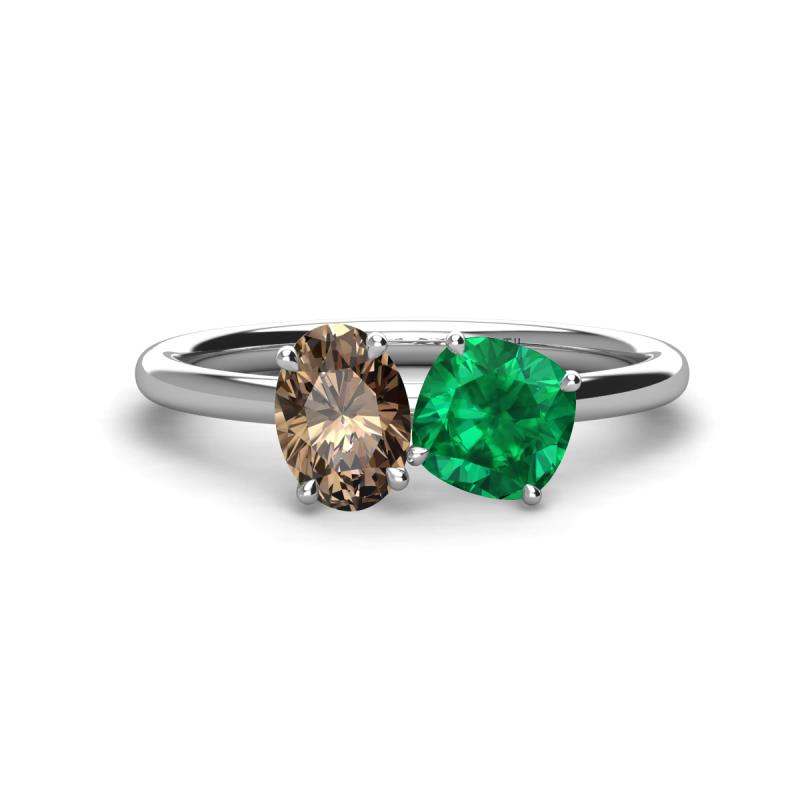 Tanya Oval Shape Smoky Quartz & Cushion Shape Emerald 2 Stone Duo Ring 