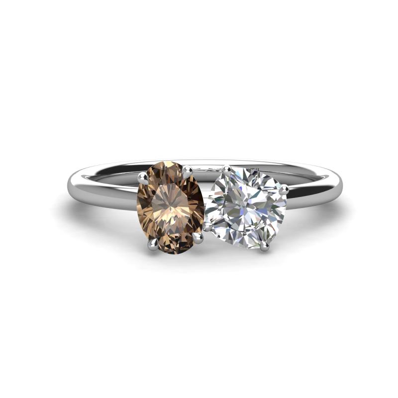 Tanya Oval Shape Smoky Quartz & Cushion Shape IGI Certified Lab Grown Diamond 2 Stone Duo Ring 