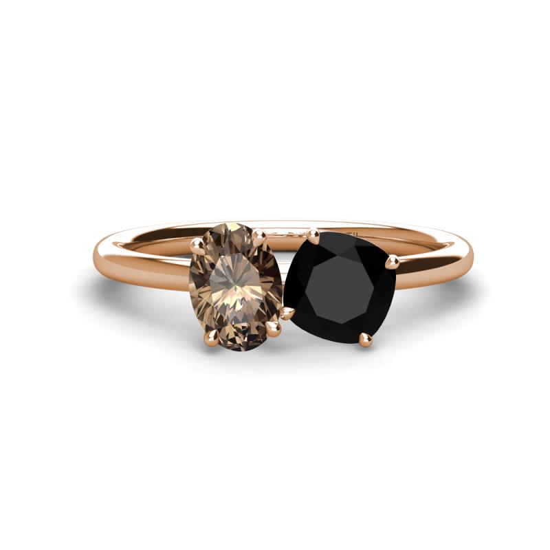 Tanya Oval Shape Smoky Quartz & Cushion Shape Black Onyx 2 Stone Duo Ring 