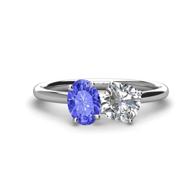 Tanya Oval Shape Tanzanite & Cushion Shape GIA Certified Diamond 2 Stone Duo Ring 