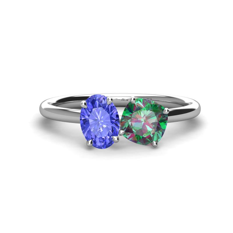 Tanya Oval Shape Tanzanite & Cushion Shape Lab Created Alexandrite 2 Stone Duo Ring 