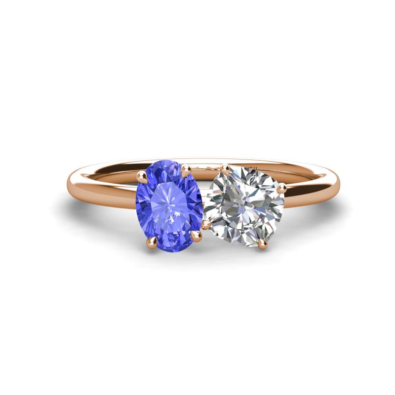 Tanya Oval Shape Tanzanite & Cushion Shape Forever Brilliant Moissanite 2 Stone Duo Ring 