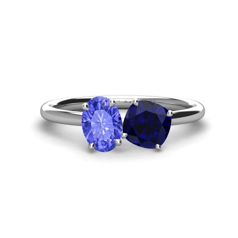Tanya Oval Shape Tanzanite & Cushion Shape Blue Sapphire 2 Stone Duo Ring 