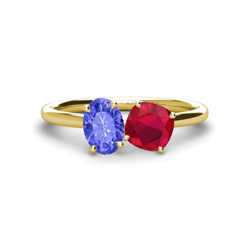 Tanya Oval Shape Tanzanite & Cushion Shape Ruby 2 Stone Duo Ring 