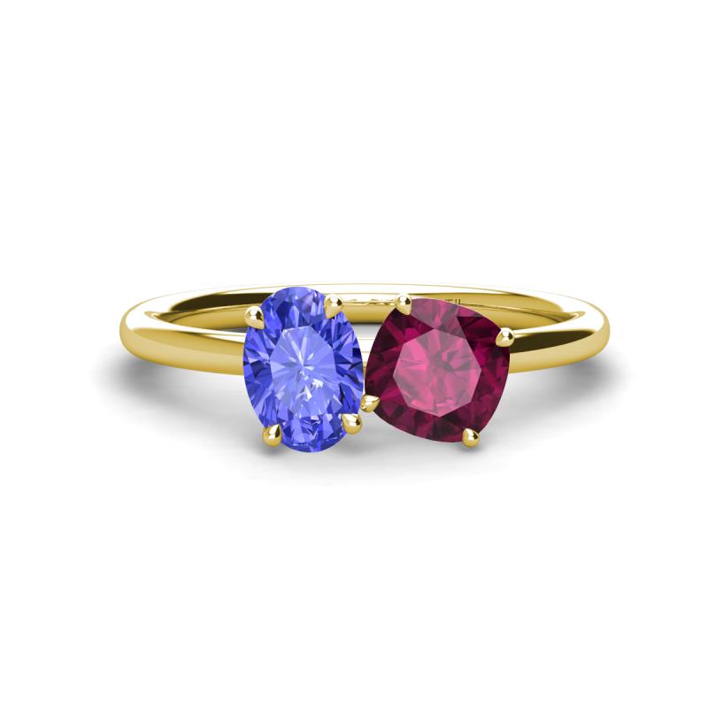 Tanya Oval Shape Tanzanite & Cushion Shape Rhodolite Garnet 2 Stone Duo Ring 