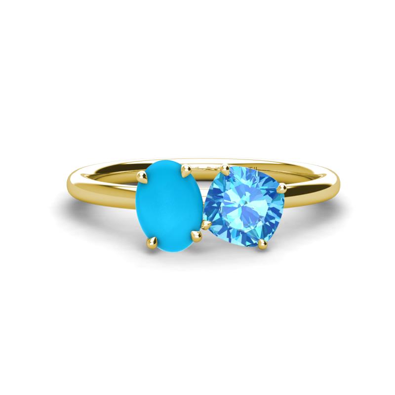 Tanya Oval Shape Turquoise & Cushion Shape Blue Topaz 2 Stone Duo Ring 