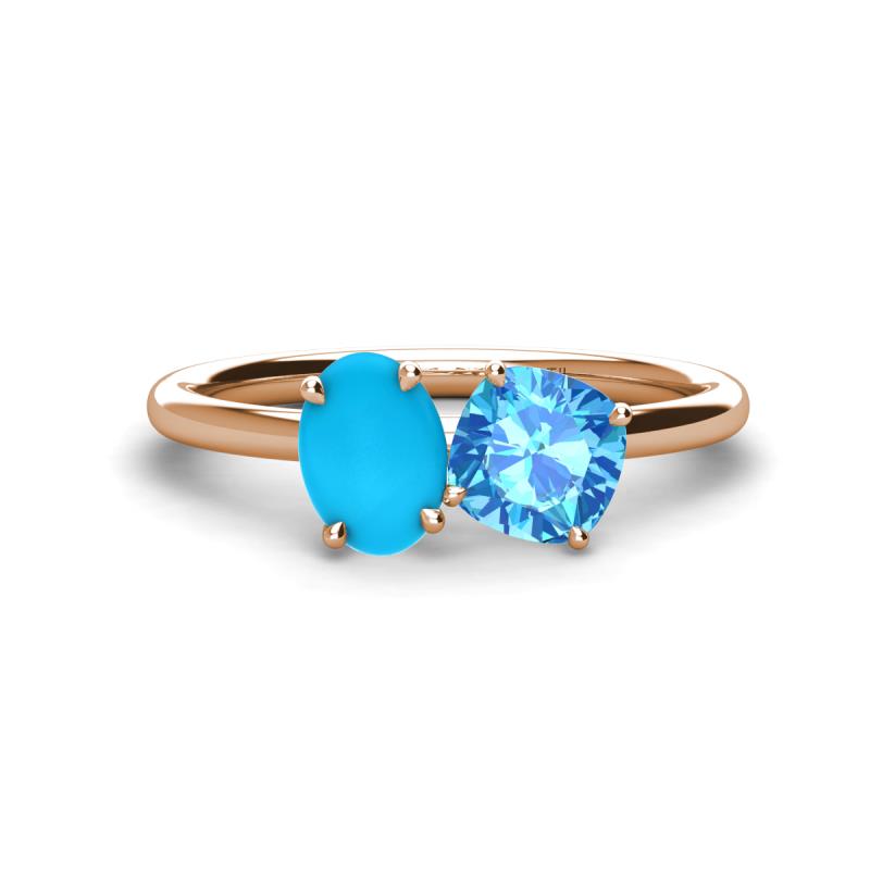 Tanya Oval Shape Turquoise & Cushion Shape Blue Topaz 2 Stone Duo Ring 