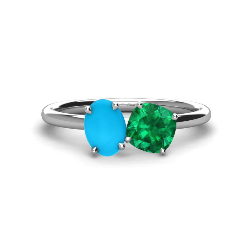 Tanya Oval Shape Turquoise & Cushion Shape Emerald 2 Stone Duo Ring 