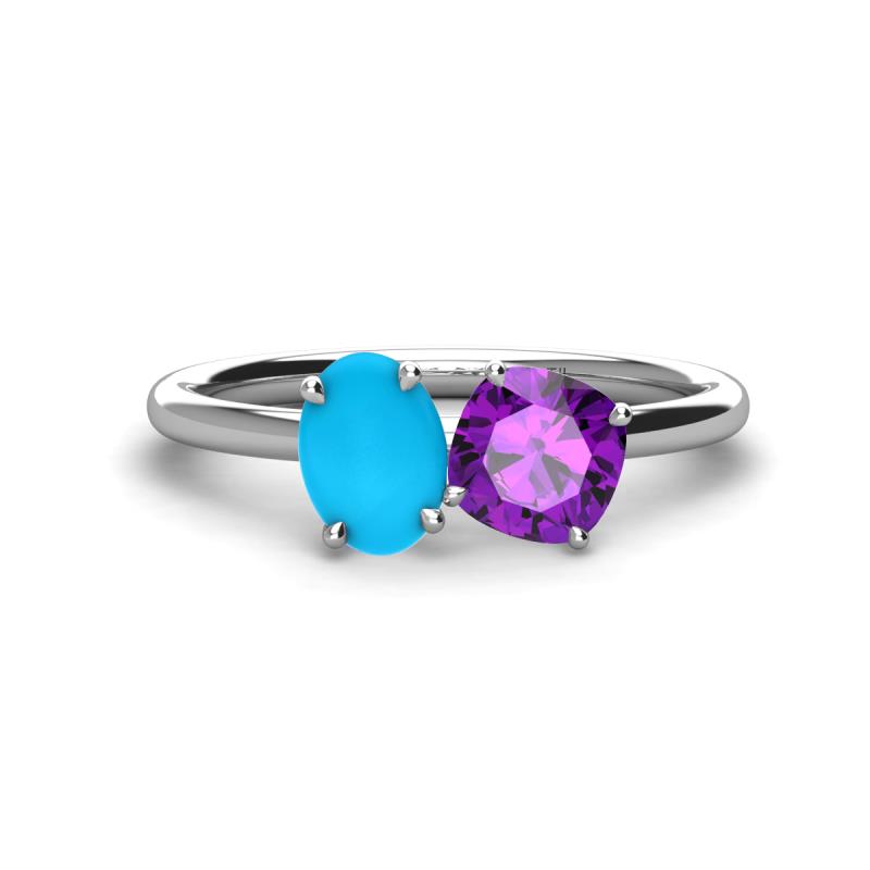 Tanya Oval Shape Turquoise & Cushion Shape Amethyst 2 Stone Duo Ring 