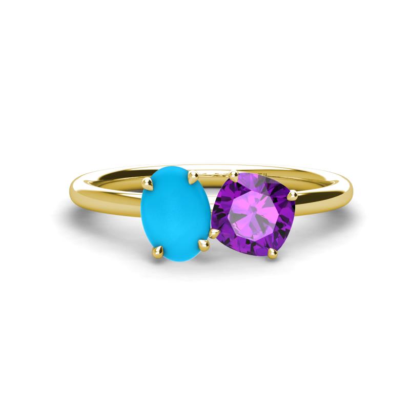 Tanya Oval Shape Turquoise & Cushion Shape Amethyst 2 Stone Duo Ring 