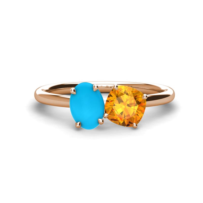 Tanya Oval Shape Turquoise & Cushion Shape Citrine 2 Stone Duo Ring 